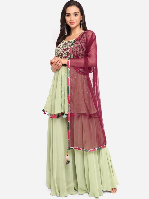 

BOMBAY SELECTIONS Women Green & Maroon Floral Printed Empire Kurti with Palazzos & Dupatta