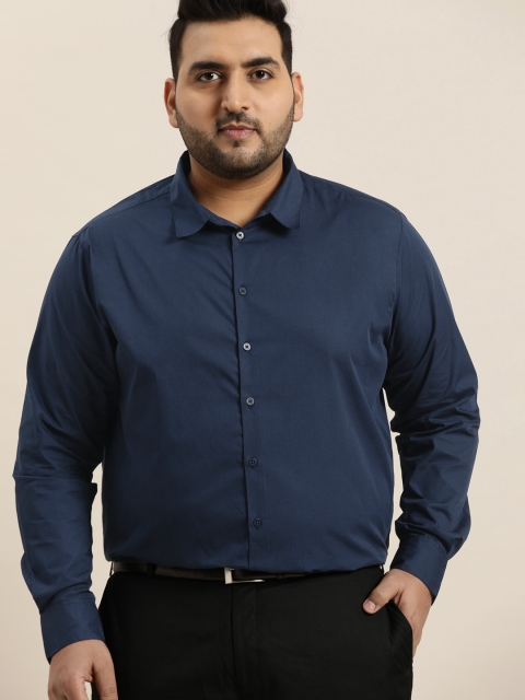 

Sztori Men Plus Size Navy Blue Pure Cotton Solid Forma Shirt