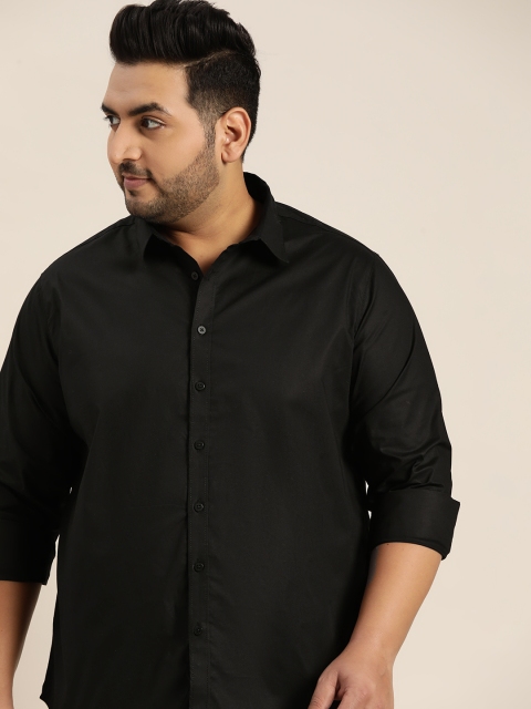 

Sztori Men Plus Size Black Solid Opaque Casual Shirt