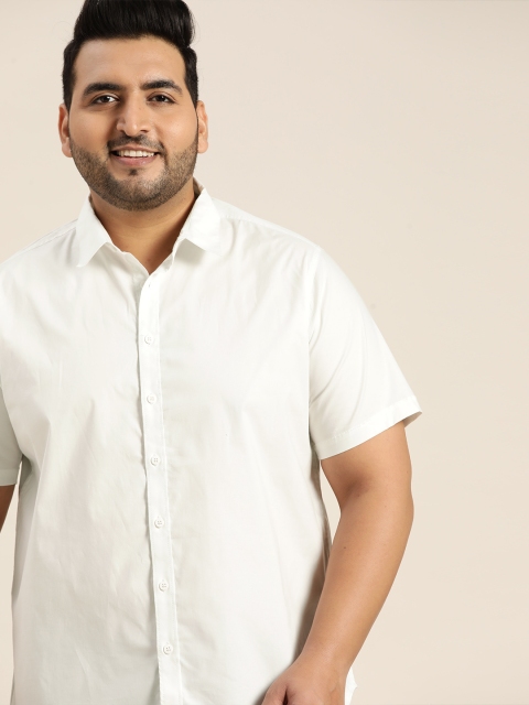 

Sztori Men Plus Size Off White Solid Opaque Casual Shirt