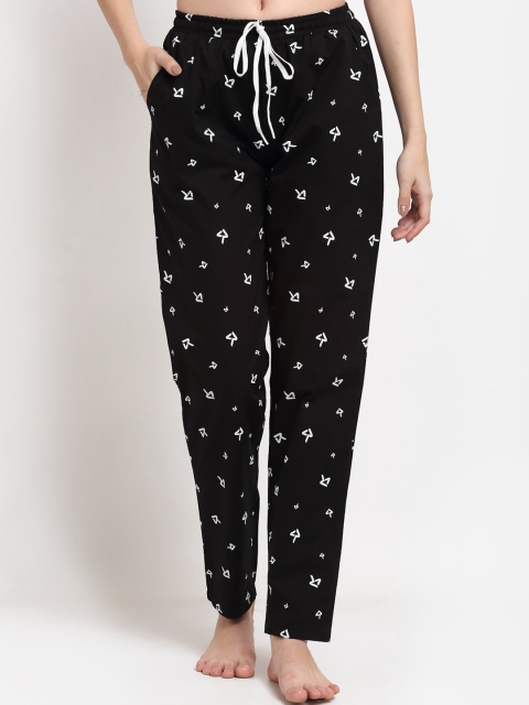 

Claura Women Black & White Printed Pure Cotton Lounge Pants