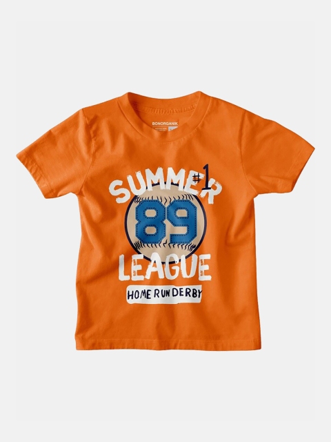 

BonOrganik Boys Orange Printed Applique T-shirt