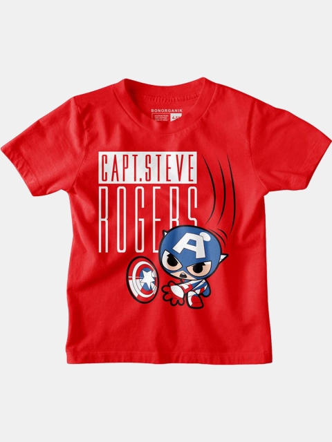

BonOrganik Boys Red Printed Applique T-shirt