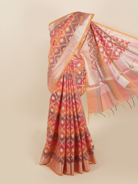 

Pothys Orange & Pink Ethnic Motifs Zari Saree