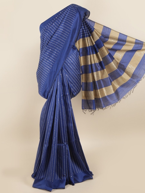 

Pothys Blue Striped Sequinned Jute Silk Saree