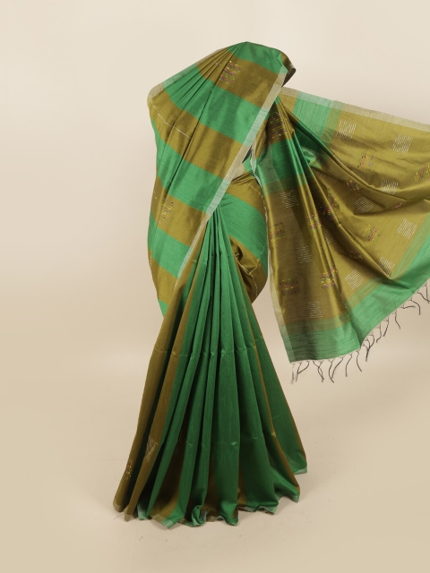 

Pothys Green Striped Sequinned Jute Silk Saree