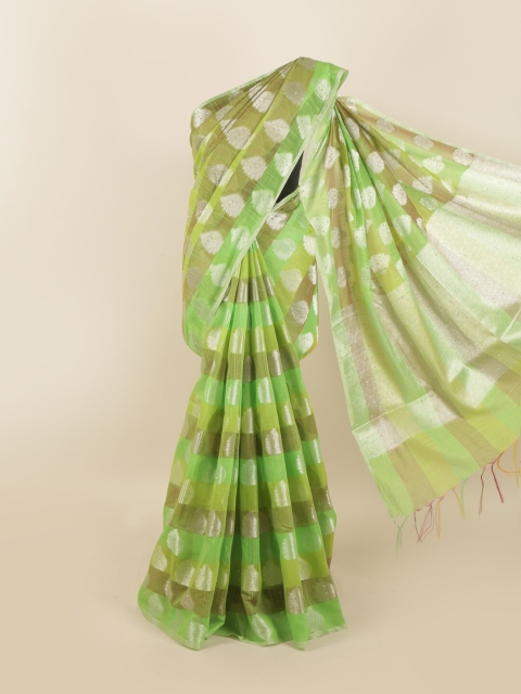 

Pothys Green & Silver-Toned Ethnic Motifs Zari Saree