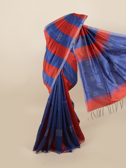 

Pothys Blue & Red Striped Jute Silk Saree
