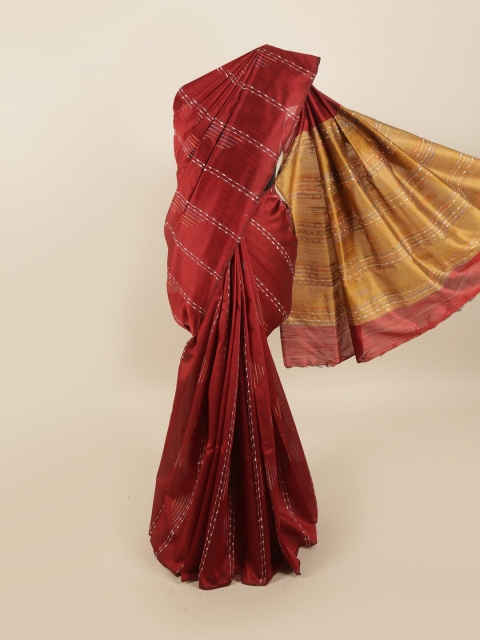 

Pothys Maroon & Yellow Striped Zari Jute Silk Saree