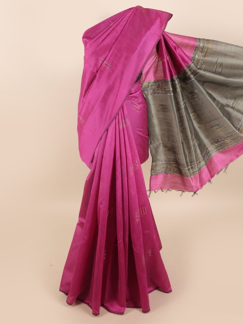 

Pothys Pink & Grey Woven Design Jute Silk Saree