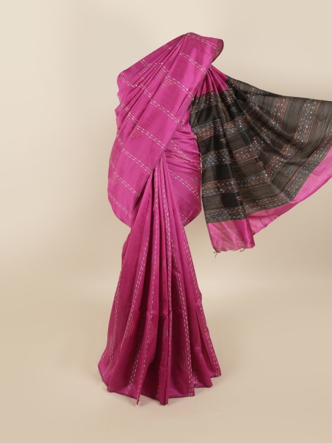 

Pothys Pink & White Striped Zari Jute Silk Saree