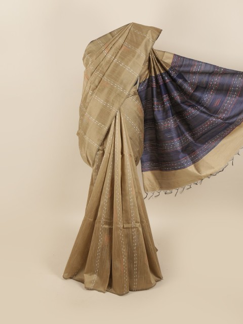 

Pothys Beige & White Striped Zari Jute Silk Saree