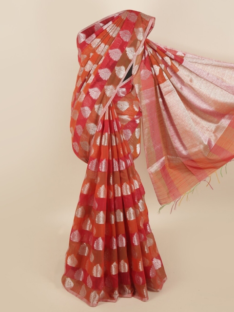 

Pothys Pink & Orange Ethnic Motifs Zari Saree