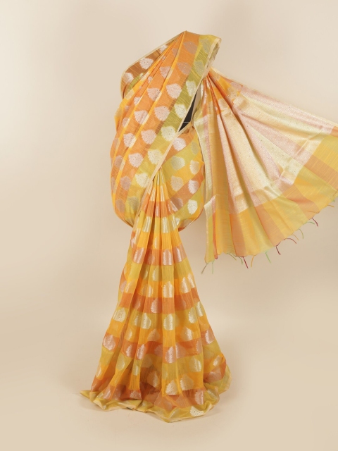 

Pothys Yellow & Orange Ethnic Motifs Zari Saree