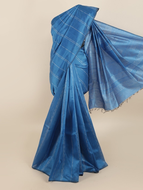 

Pothys Blue & White Striped Jute Silk Saree