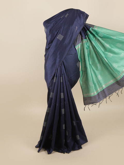 

Pothys Blue & Green Woven Design Sequinned Jute Silk Saree