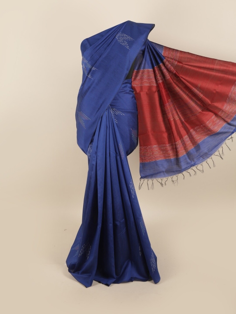 

Pothys Blue & Red Woven Design Jute Silk Saree