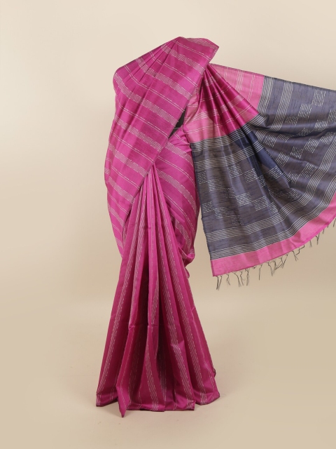 

Pothys Pink & Purple Striped Zari Jute Silk Saree