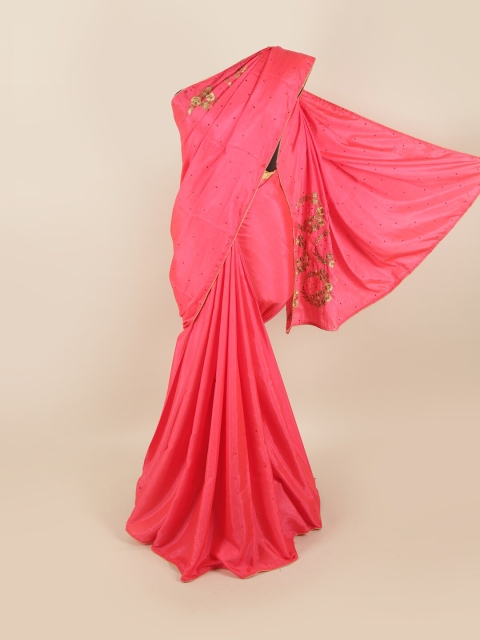 

Pothys Pink & Gold-Toned Floral Beads and Stones Silk Blend Saree