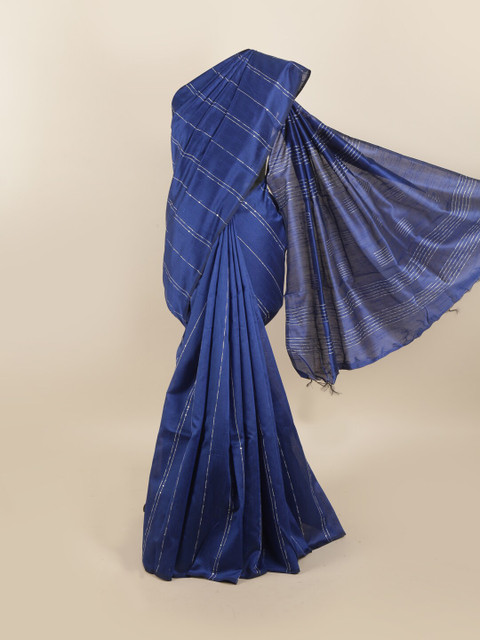 

Pothys Blue & White Striped Jute Silk Saree