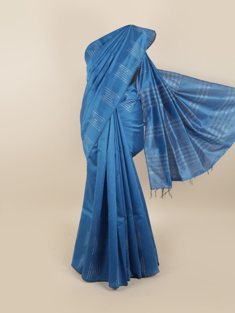 

Pothys Blue & Silver-Toned Striped Sequinned Jute Silk Saree