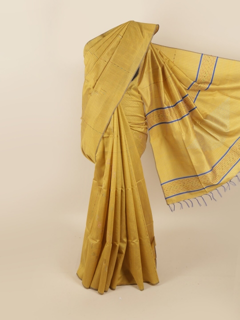 

Pothys Mustard Yellow & Blue Striped Jute Silk Saree