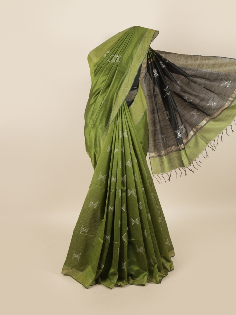 

Pothys Green & Black Woven Design Jute Silk Saree