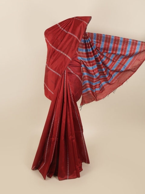 

Pothys Maroon & Blue Striped Jute Silk Saree