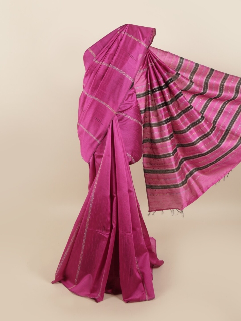 

Pothys Pink & Black Striped Jute Silk Saree