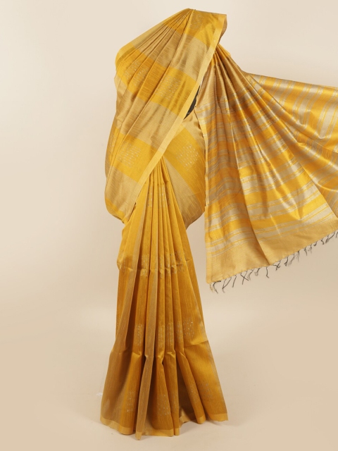 

Pothys Yellow Striped Jute Silk Saree