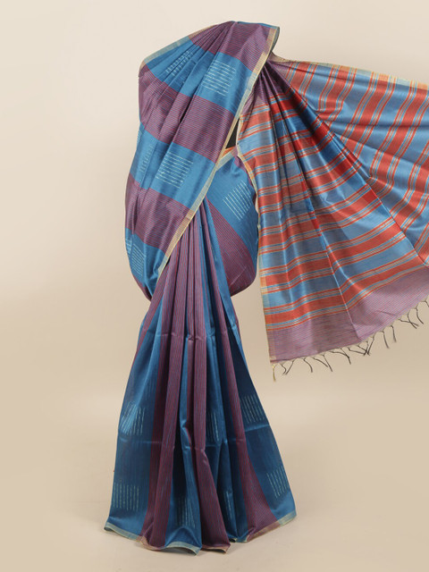 

Pothys Blue & Maroon Striped Jute Silk Saree