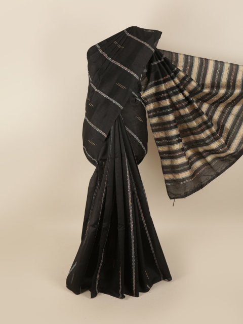 

Pothys Black & Gold-Toned Striped Sequinned Jute Silk Saree
