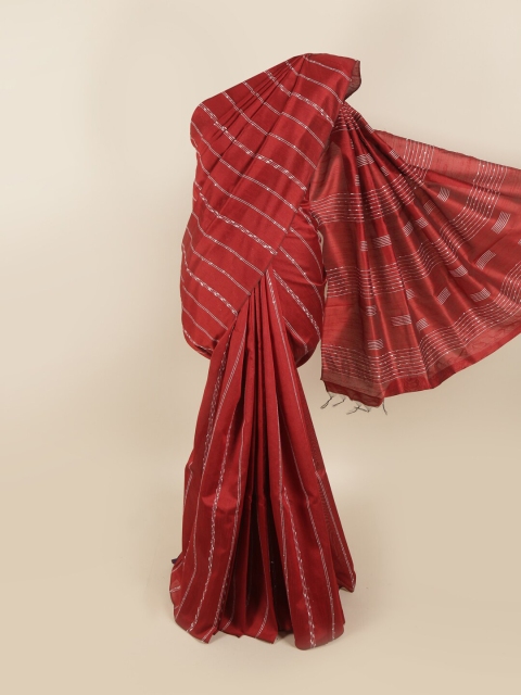 

Pothys Maroon & Silver-Toned Striped Jute Silk Saree