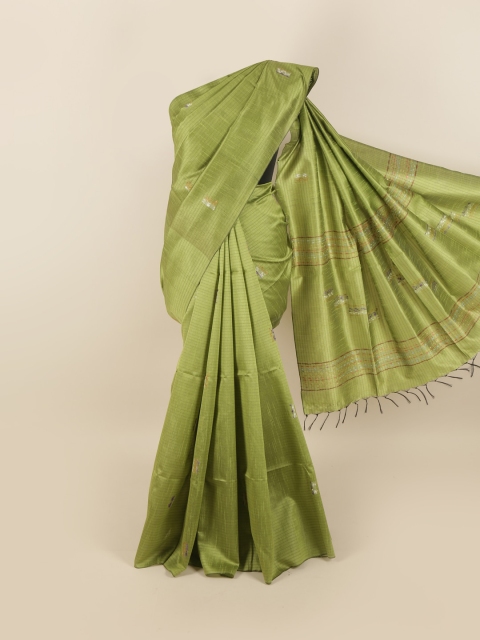 

Pothys Green & Silver-Toned Woven Design Jute Silk Saree