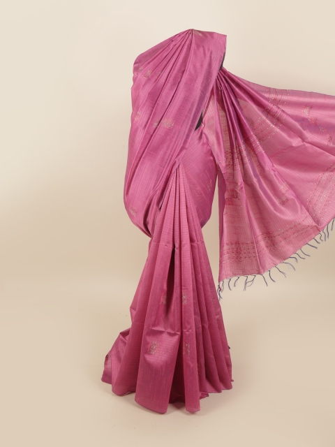 

Pothys Pink & Silver-Toned Woven Design Jute Silk Saree