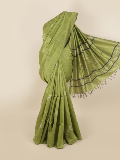

Pothys Green & White Woven Design Jute Silk Saree
