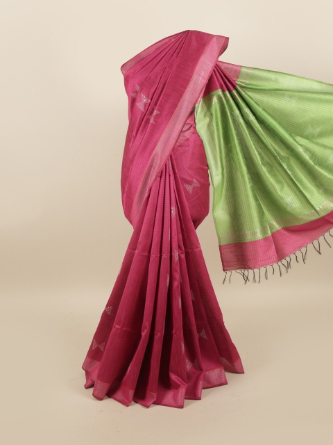 

Pothys Pink & Green Woven Design Sequinned Jute Silk Saree