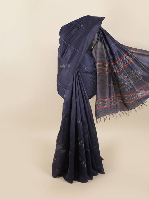 

Pothys Navy Blue & Silver-Toned Jute Silk Saree