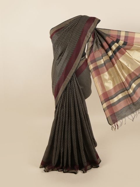 

Pothys Black & Maroon Jute Silk Saree