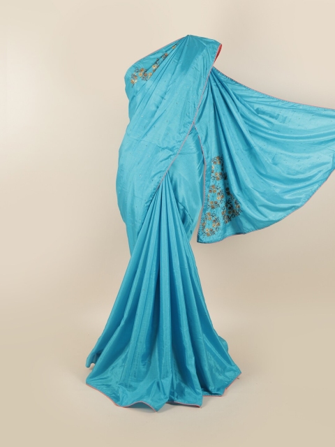 

Pothys Blue & Brown Embellished Embroidered Silk Blend Saree