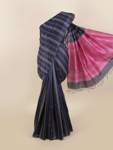 

Pothys Navy Blue & Pink Striped Jute Silk Saree