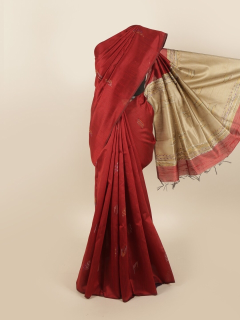 

Pothys Maroon & Off White Jute Silk Saree