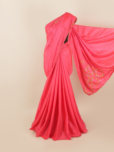 

Pothys Pink & Orange Embellished Embroidered Silk Blend Saree