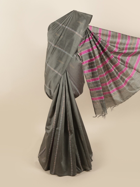 

Pothys Grey & Fuchsia Striped Jute Silk Saree