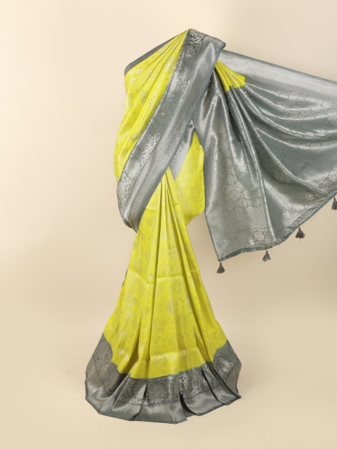 

Pothys Yellow & Grey Ethnic Motifs Beads and Stones Silk Blend Saree