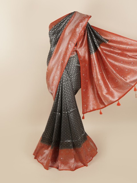 

Pothys Black & Red Beads and Stones Silk Blend Saree