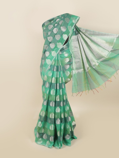 

Pothys Green & Silver-Toned Ethnic Motifs Beads and Stones Saree