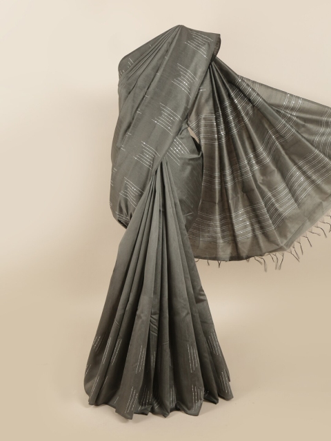 

Pothys Grey & White Sequinned Jute Silk Saree