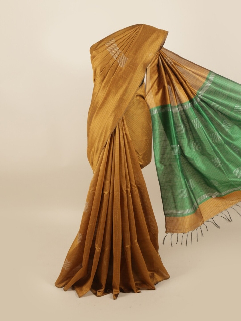 

Pothys Mustard & Green Sequinned Jute Silk Saree