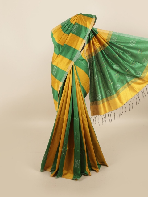 

Pothys Yellow & Green Striped Sequinned Jute Silk Saree